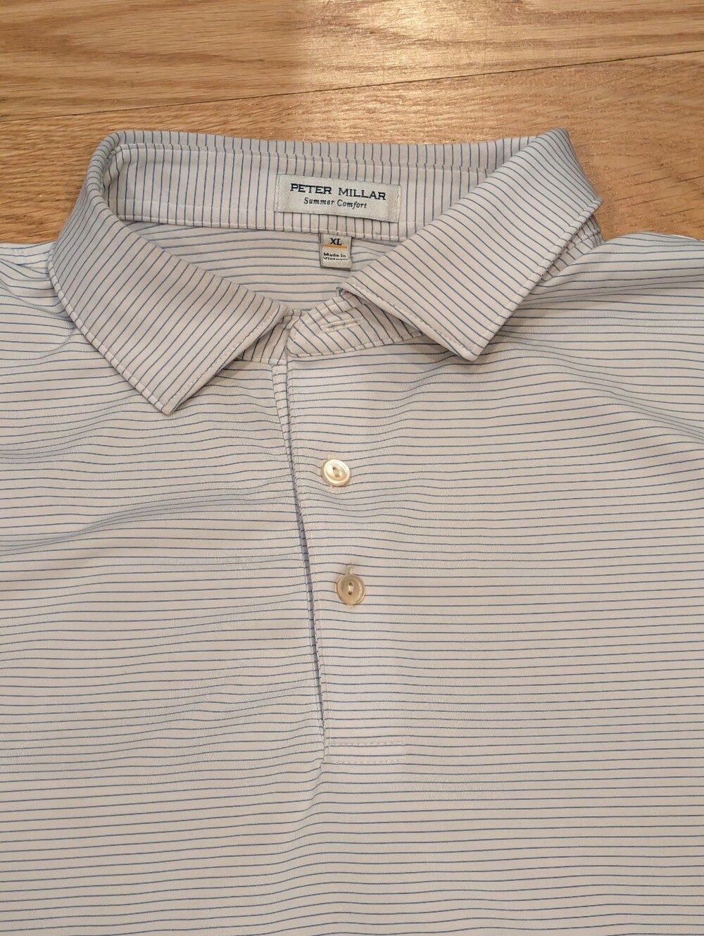 Peter Millar Summer Comfort Men's XL Blue White Striped Performance Polo Shirt